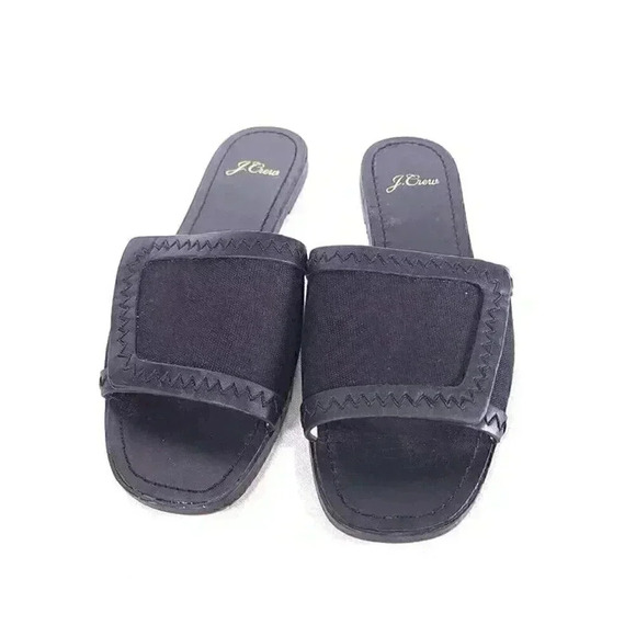 J. Crew Framed Slide Sandals Flat Black Women's 7 Canvas Leather - Picture 4 of 8